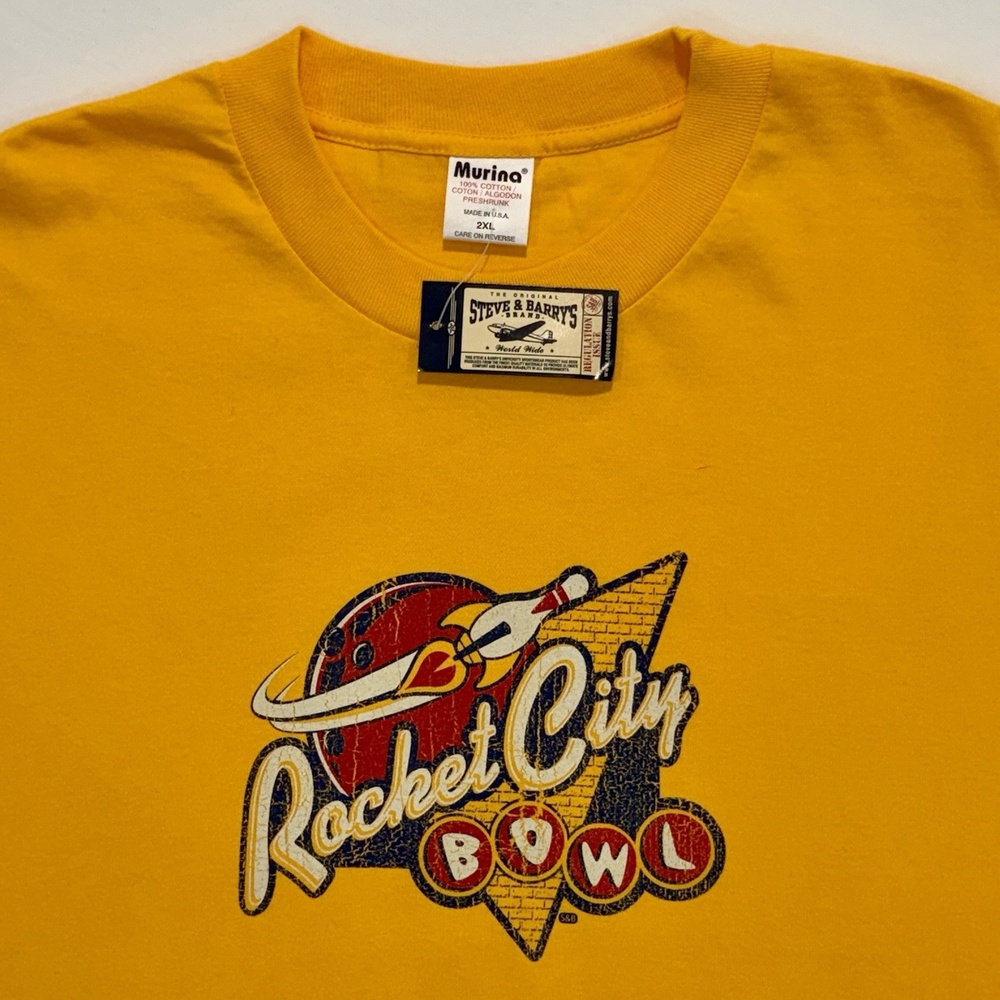 Vintage 90s Rocket City Bowl USA Made Graphic T-Shirt Men’s Gold Yellow 2XL NWT